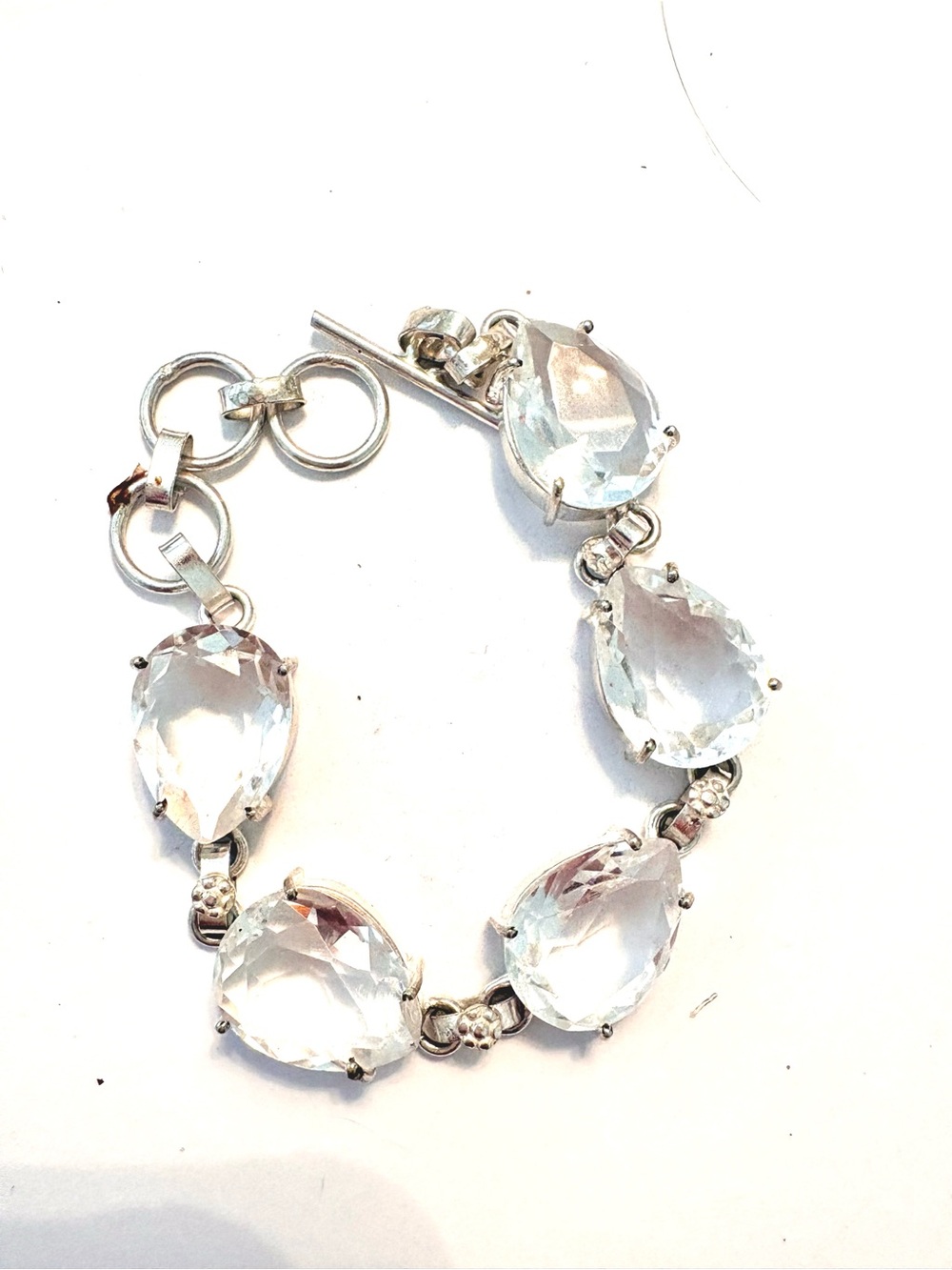 Beautiful, 5 stone, 925 marked,  White Topaz  toggle bracelet.